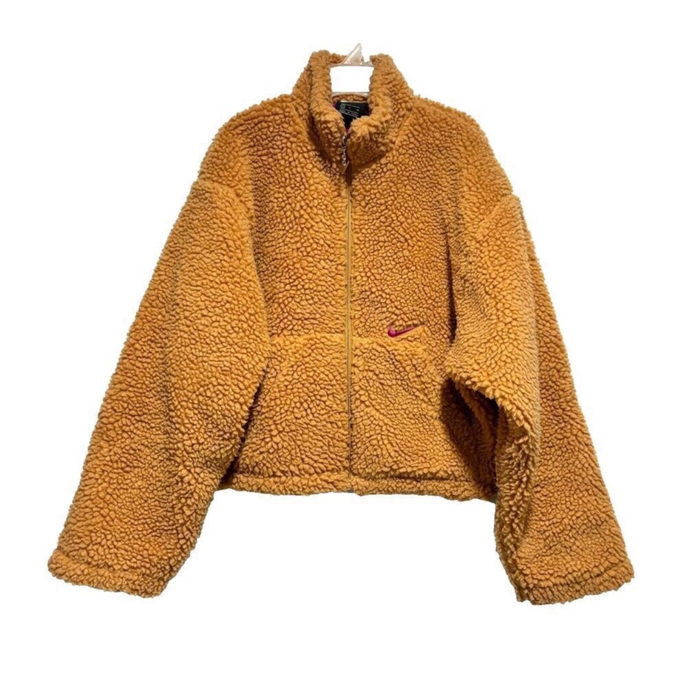 Nike NSW Swoosh Sherpa Jacket Rust Orange Full Zip Lined